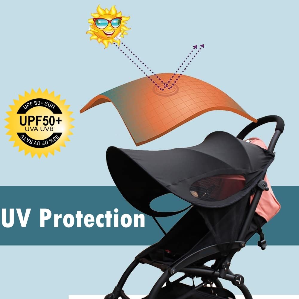 Universal Sun Shade for Baby Stroller UV Protection Rainproof Sun Cover for Stroller Pram Pushchair Buggy Blackout Parasol Sunshade Blind Canopy Cover Pushchair Anti-UV Awning for Travel Park Walking