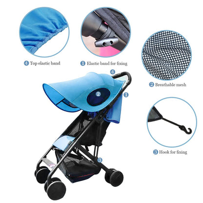 Universal Sun Shade for Baby Stroller UV Protection Rainproof Sun Cover for Stroller Pram Pushchair Buggy Blackout Parasol Sunshade Blind Canopy Cover Pushchair Anti-UV Awning for Travel Park Walking