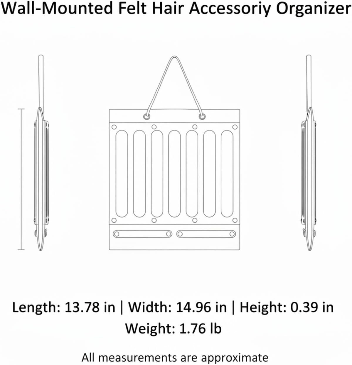 Pink Felt Hair Accessory Organizer, Wall-Mounted Vertical Storage Caddy for Clips & Ties, Space-Saving Door Hanger (13.8 x 15 in)