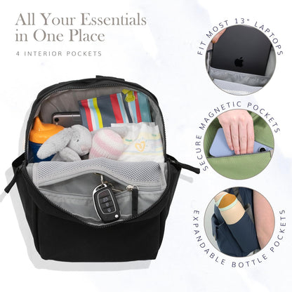 Mini Roo Diaper Bag Backpack, Mauve Baby Bag - 6 Pockets For Daily Carry