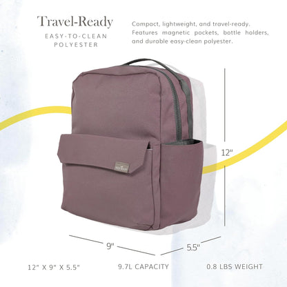 Mini Roo Diaper Bag Backpack, Mauve Baby Bag - 6 Pockets For Daily Carry