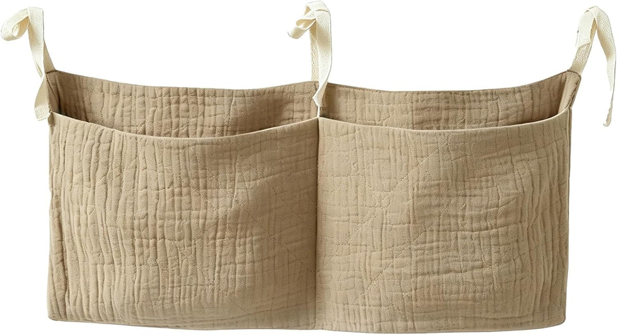 Bedside hanging bag for storing baby milk bottles and blankets - Baby diaper folding bed organizer bag - Gray