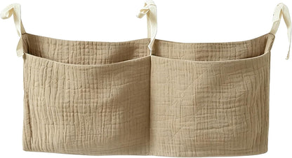 Bedside hanging bag for storing baby milk bottles and blankets - Baby diaper folding bed organizer bag - Gray