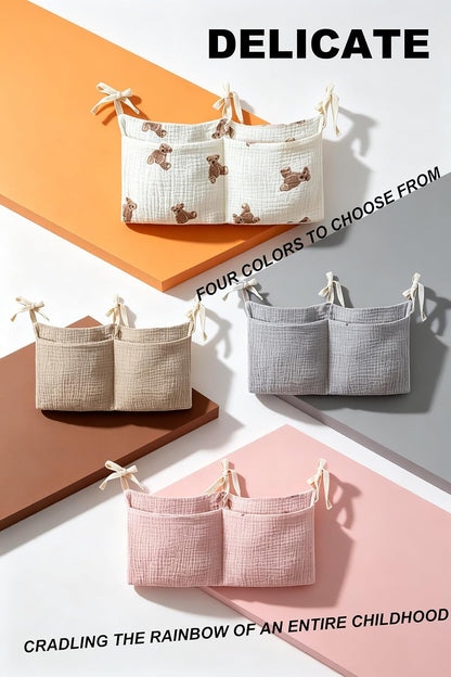 Bedside hanging bag for storing baby milk bottles and blankets - Baby diaper folding bed organizer bag - Gray