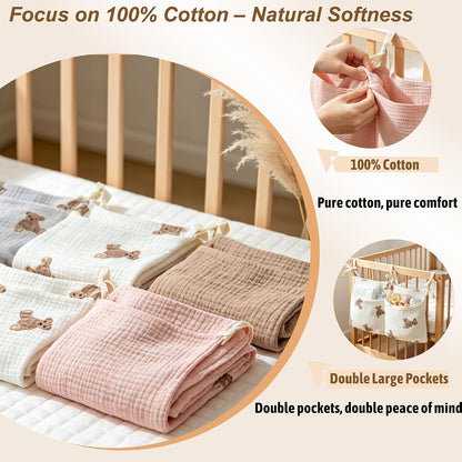 Bedside hanging bag for storing baby milk bottles and blankets - Baby diaper folding bed organizer bag - Gray