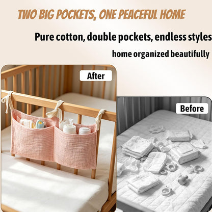 Bedside hanging bag for storing baby milk bottles and blankets - Baby diaper folding bed organizer bag - Gray