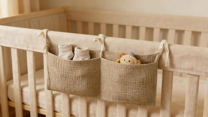 Bedside hanging bag for storing baby milk bottles and blankets - Baby diaper folding bed organizer bag - Gray