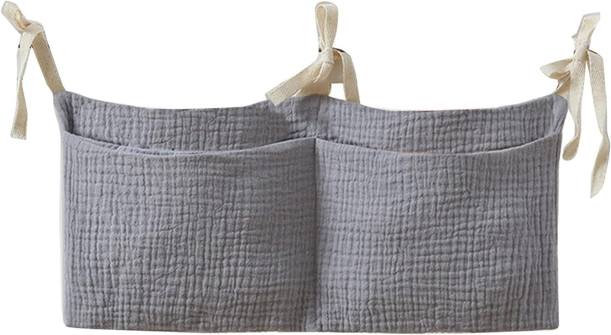 Bedside hanging bag for storing baby milk bottles and blankets - Baby diaper folding bed organizer bag - Gray