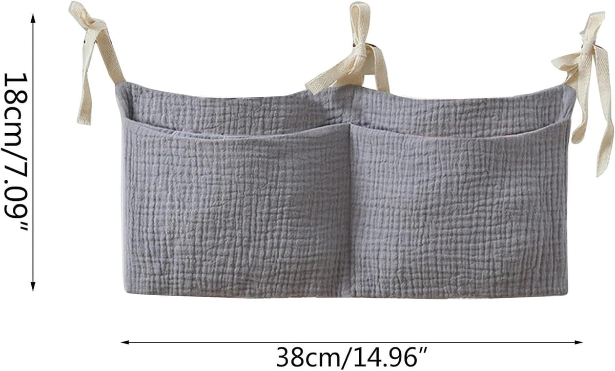 Bedside hanging bag for storing baby milk bottles and blankets - Baby diaper folding bed organizer bag - Gray