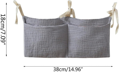 Bedside hanging bag for storing baby milk bottles and blankets - Baby diaper folding bed organizer bag - Gray