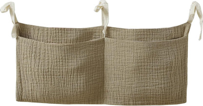 Bedside hanging bag for storing baby milk bottles and blankets - Baby diaper folding bed organizer bag - Gray