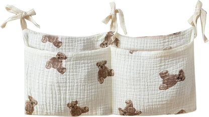 Bedside hanging bag for storing baby milk bottles and blankets - Baby diaper folding bed organizer bag - Gray