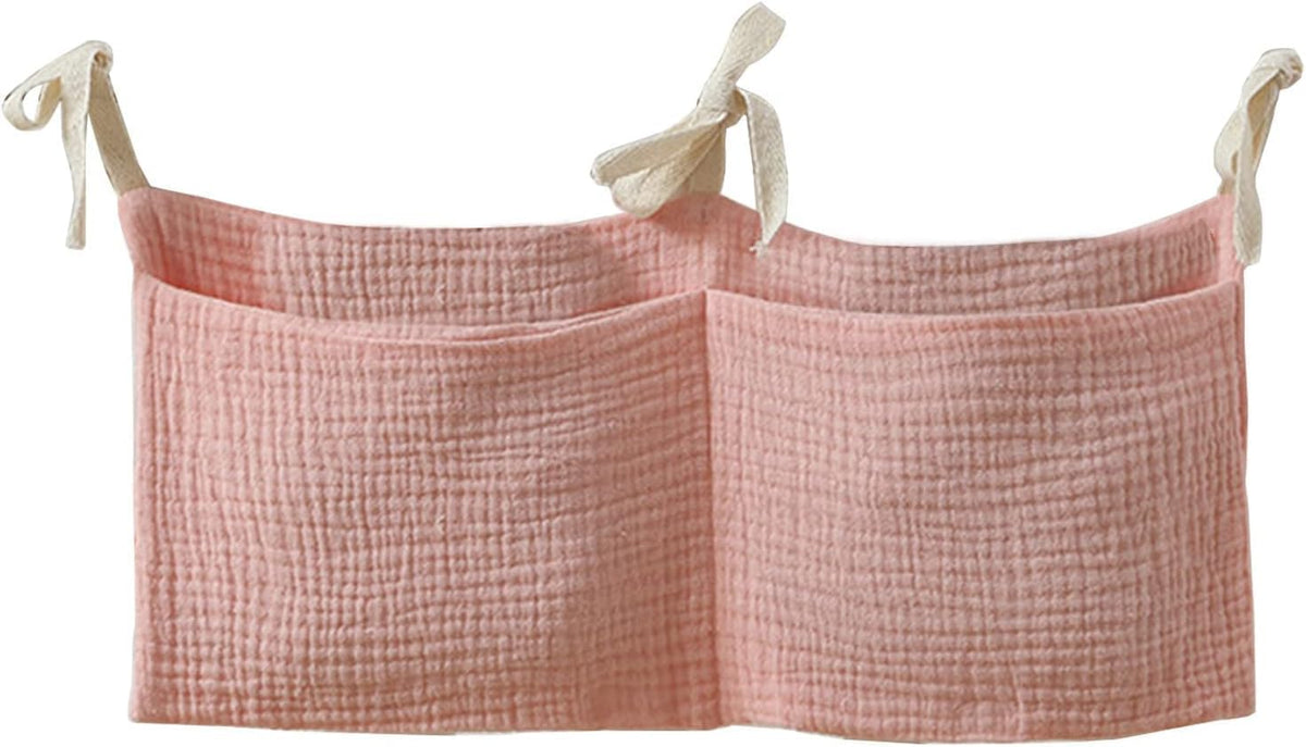 Bedside hanging bag for storing baby milk bottles and blankets - Baby diaper folding bed organizer bag - Gray
