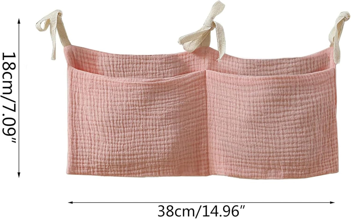 Bedside hanging bag for storing baby milk bottles and blankets - Baby diaper folding bed organizer bag - Gray