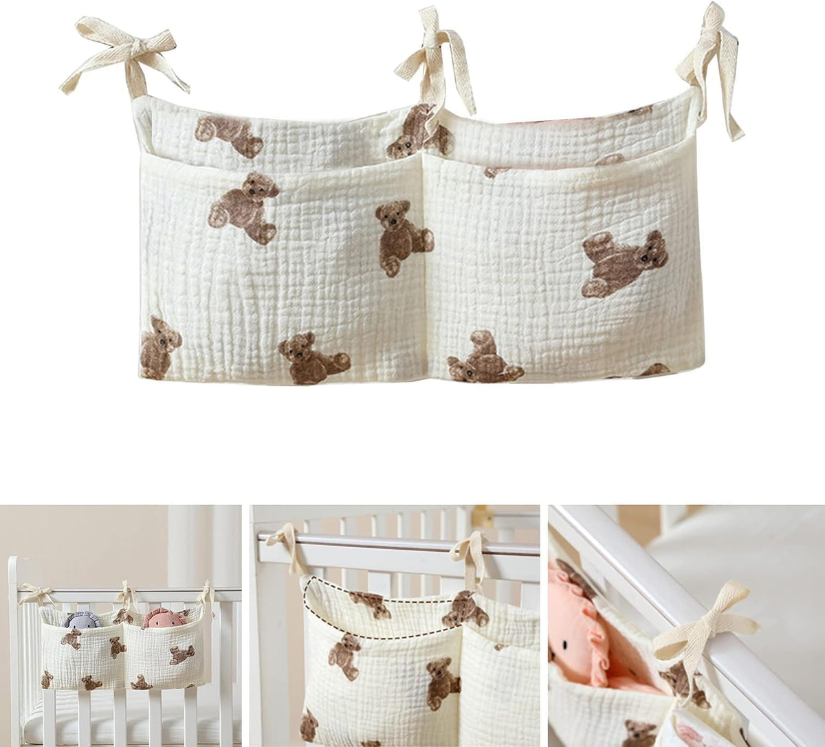 Bedside hanging bag for storing baby milk bottles and blankets - Baby diaper folding bed organizer bag - Gray
