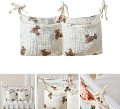 Bedside hanging bag for storing baby milk bottles and blankets - Baby diaper folding bed organizer bag - Gray