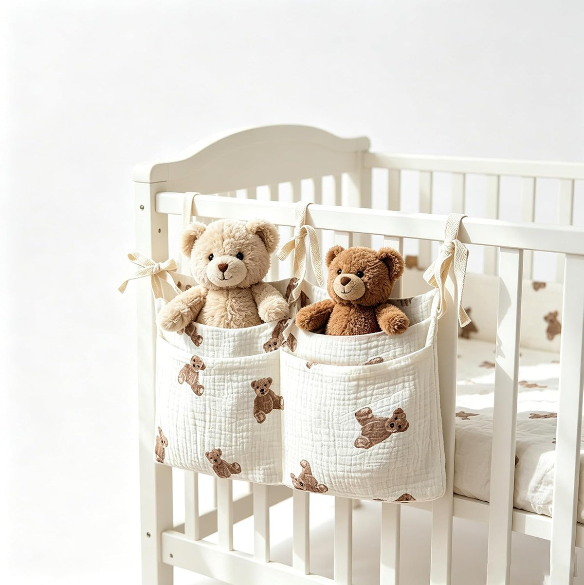 Bedside hanging bag for storing baby milk bottles and blankets - Baby diaper folding bed organizer bag - Gray