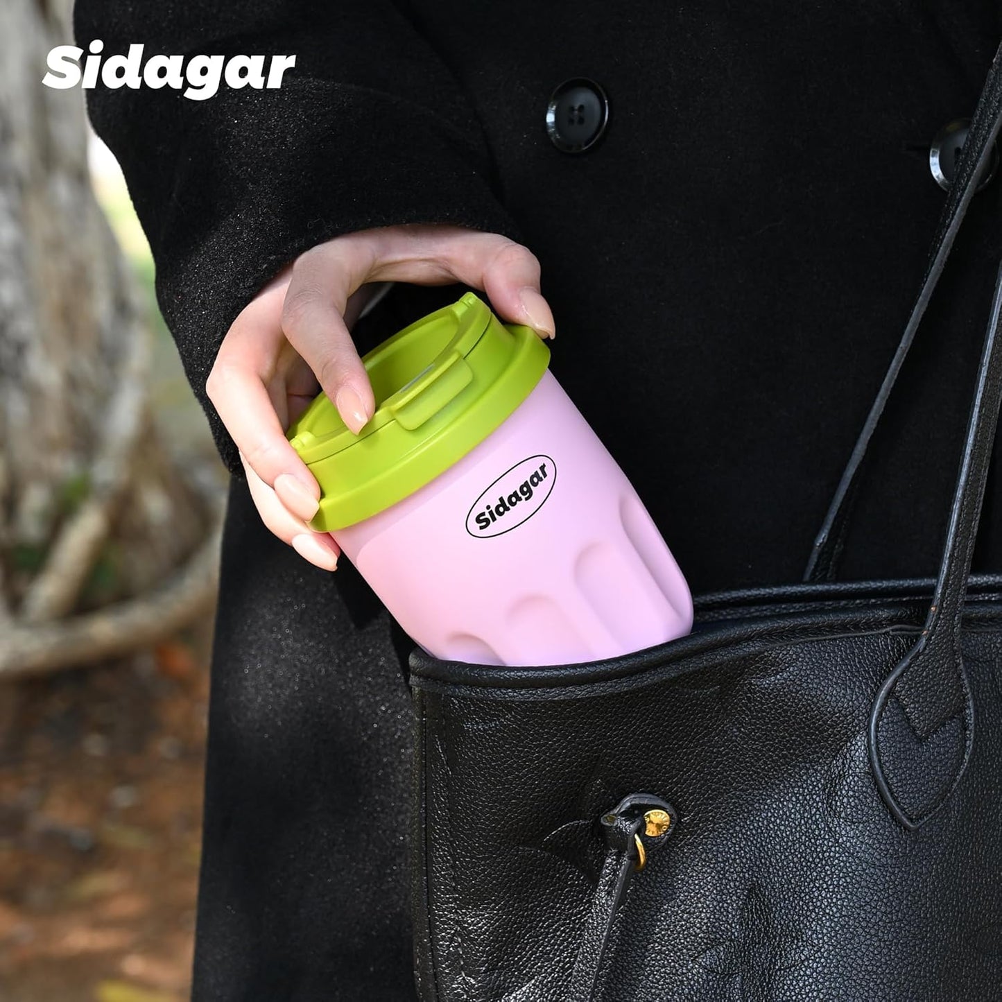 Coffee Mug 10 oz Ceramic Lined Tumbler, Double Wall Stainless Steel Cup with Lid, Mini Water Bottle, Vacuum Insulated Travel Mug for Home Office, Pink