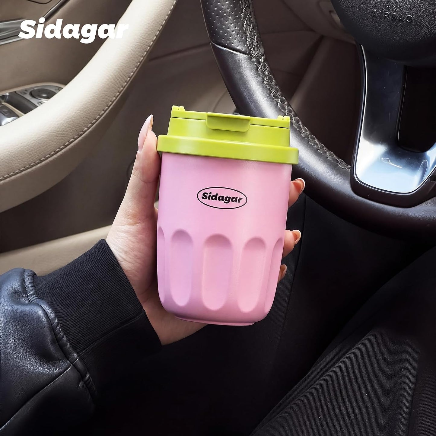 Coffee Mug 10 oz Ceramic Lined Tumbler, Double Wall Stainless Steel Cup with Lid, Mini Water Bottle, Vacuum Insulated Travel Mug for Home Office, Pink