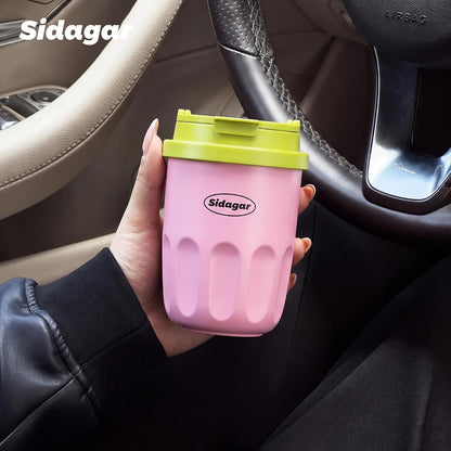 Coffee Mug 10 oz Ceramic Lined Tumbler, Double Wall Stainless Steel Cup with Lid, Mini Water Bottle, Vacuum Insulated Travel Mug for Home Office, Pink