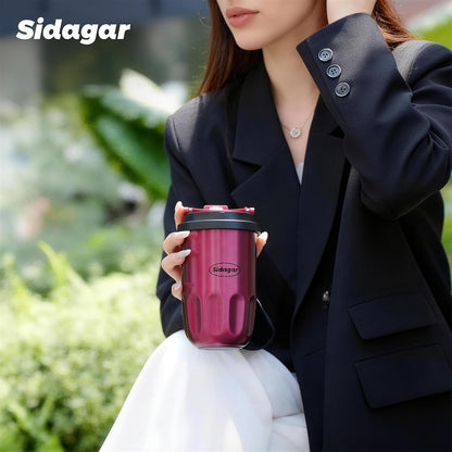 Coffee Mug 10 oz Ceramic Lined Tumbler, Double Wall Stainless Steel Cup with Lid, Mini Water Bottle, Vacuum Insulated Travel Mug for Home Office, Pink