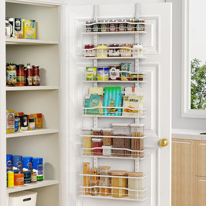 White 9-Tier Over The Door Pantry Organizer, Pantry Organization And Storage, Metal Hanging Spice Rack Shelves Door, Home & Kitchen Essentials, Laundry Room Bathroom Organization