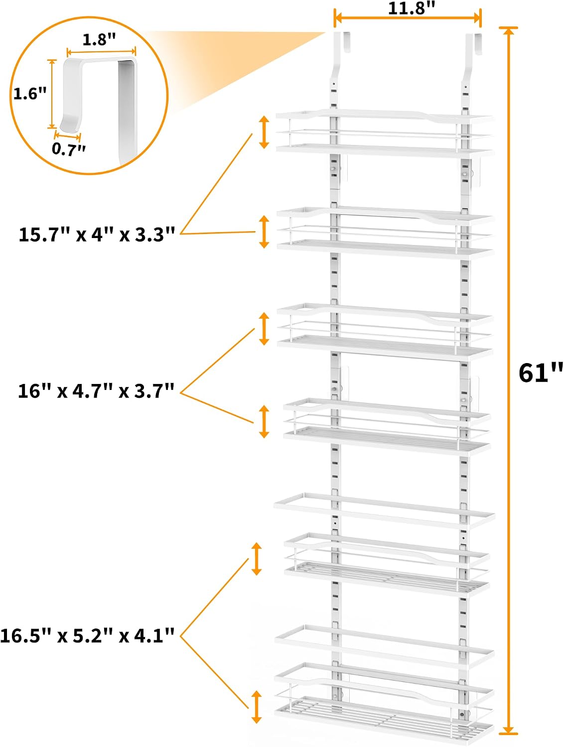 White 9-Tier Over The Door Pantry Organizer, Pantry Organization And Storage, Metal Hanging Spice Rack Shelves Door, Home & Kitchen Essentials, Laundry Room Bathroom Organization