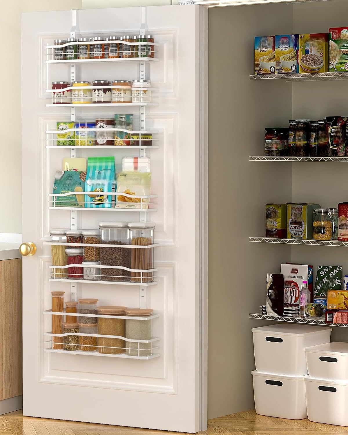 White 9-Tier Over The Door Pantry Organizer, Pantry Organization And Storage, Metal Hanging Spice Rack Shelves Door, Home & Kitchen Essentials, Laundry Room Bathroom Organization