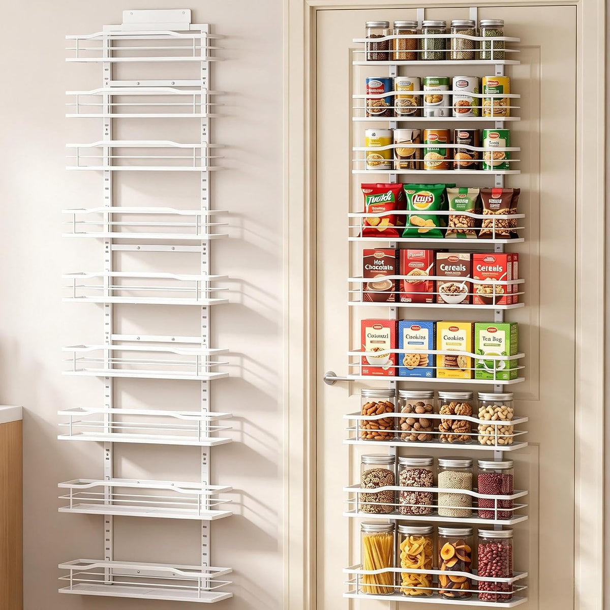 White 9-Tier Over The Door Pantry Organizer, Pantry Organization And Storage, Metal Hanging Spice Rack Shelves Door, Home & Kitchen Essentials, Laundry Room Bathroom Organization