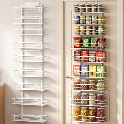White 9-Tier Over The Door Pantry Organizer, Pantry Organization And Storage, Metal Hanging Spice Rack Shelves Door, Home & Kitchen Essentials, Laundry Room Bathroom Organization