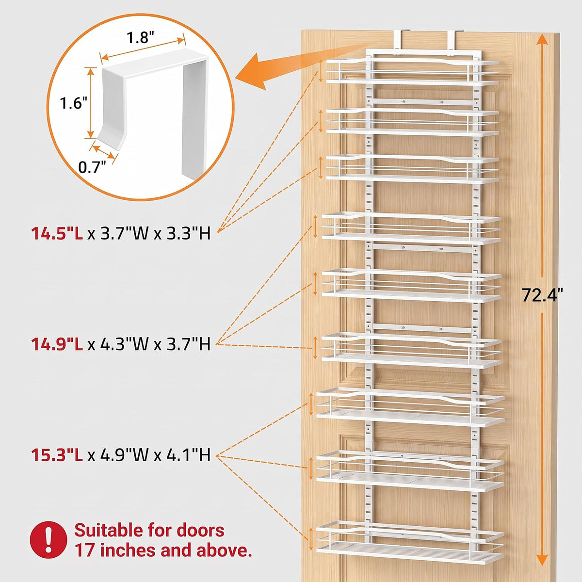 White 9-Tier Over The Door Pantry Organizer, Pantry Organization And Storage, Metal Hanging Spice Rack Shelves Door, Home & Kitchen Essentials, Laundry Room Bathroom Organization