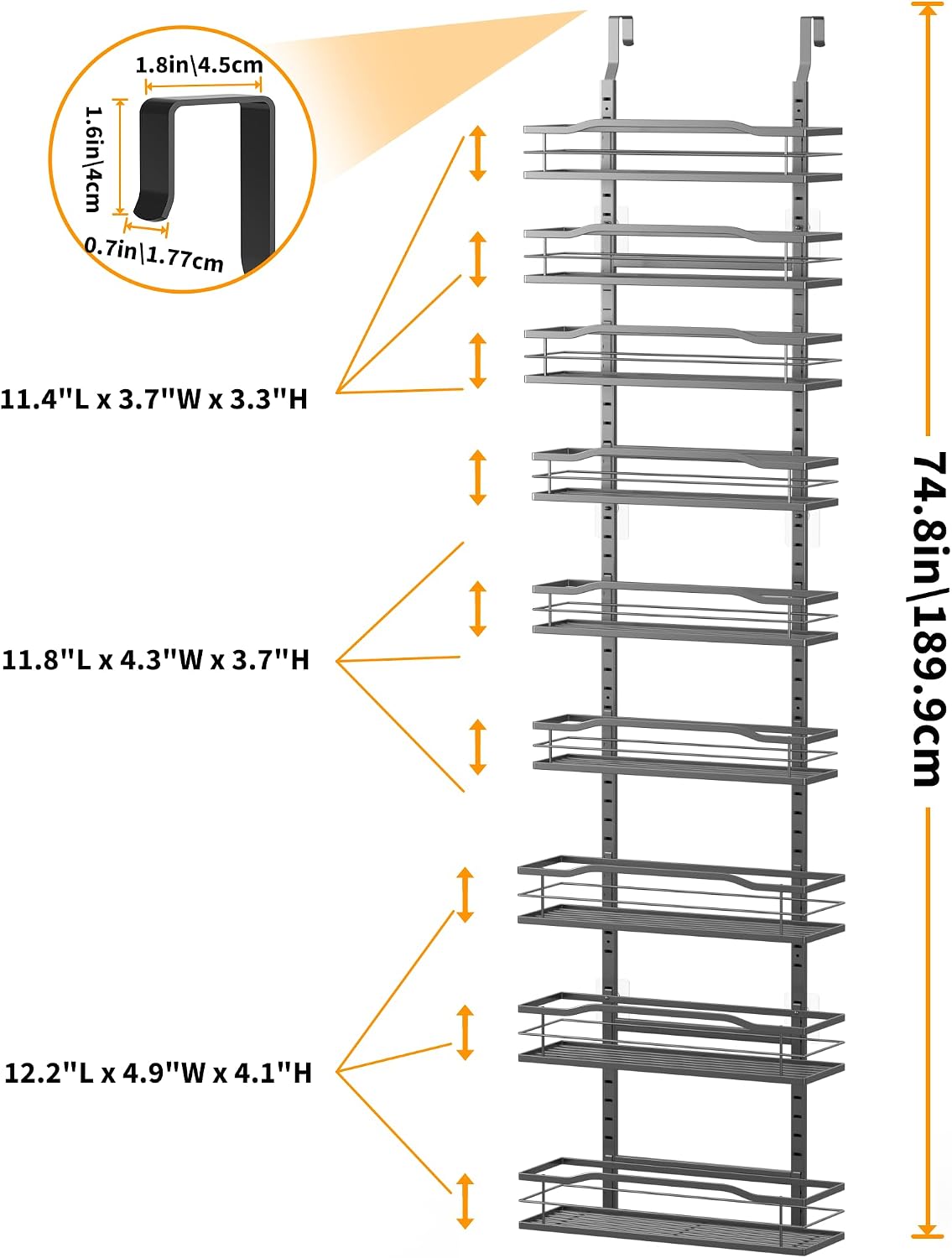 White 9-Tier Over The Door Pantry Organizer, Pantry Organization And Storage, Metal Hanging Spice Rack Shelves Door, Home & Kitchen Essentials, Laundry Room Bathroom Organization