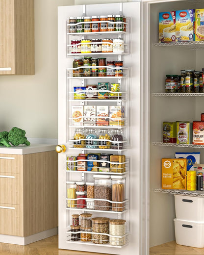 White 9-Tier Over The Door Pantry Organizer, Pantry Organization And Storage, Metal Hanging Spice Rack Shelves Door, Home & Kitchen Essentials, Laundry Room Bathroom Organization