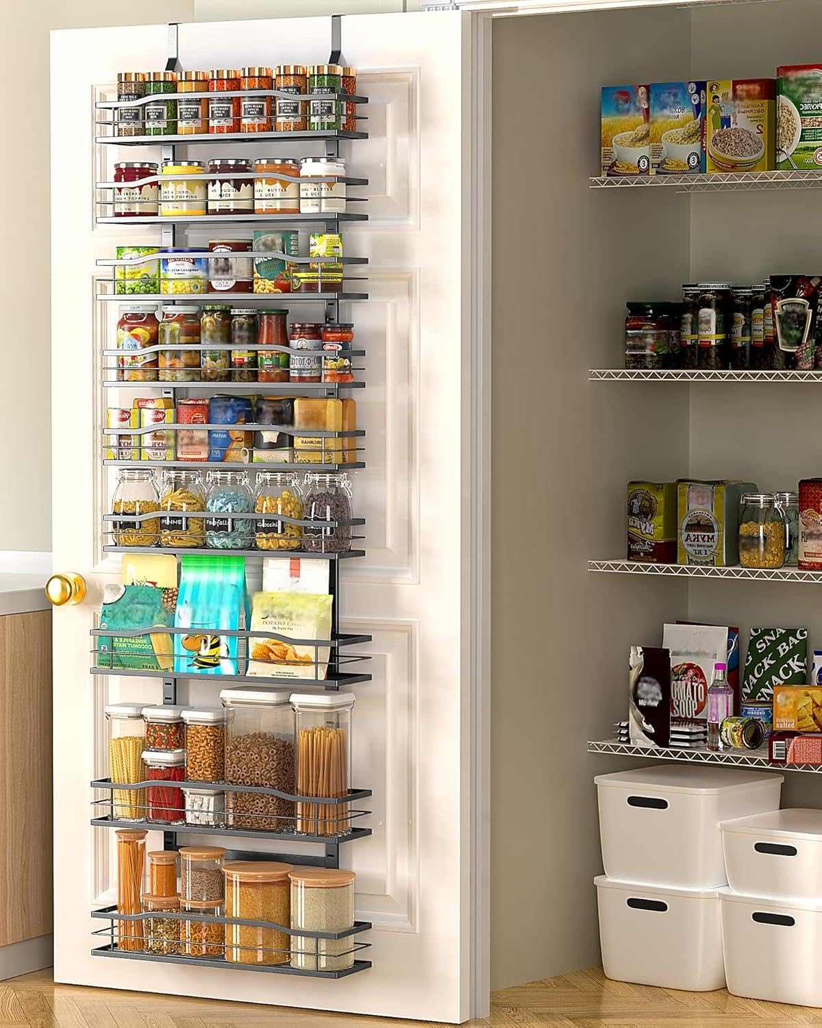 White 9-Tier Over The Door Pantry Organizer, Pantry Organization And Storage, Metal Hanging Spice Rack Shelves Door, Home & Kitchen Essentials, Laundry Room Bathroom Organization
