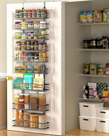 White 9-Tier Over The Door Pantry Organizer, Pantry Organization And Storage, Metal Hanging Spice Rack Shelves Door, Home & Kitchen Essentials, Laundry Room Bathroom Organization