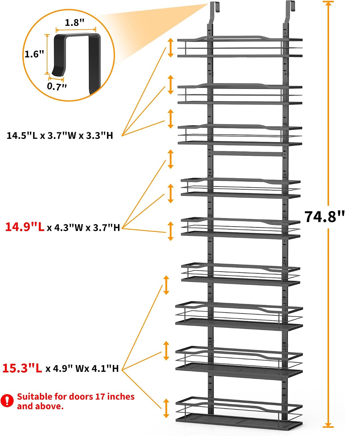 White 9-Tier Over The Door Pantry Organizer, Pantry Organization And Storage, Metal Hanging Spice Rack Shelves Door, Home & Kitchen Essentials, Laundry Room Bathroom Organization