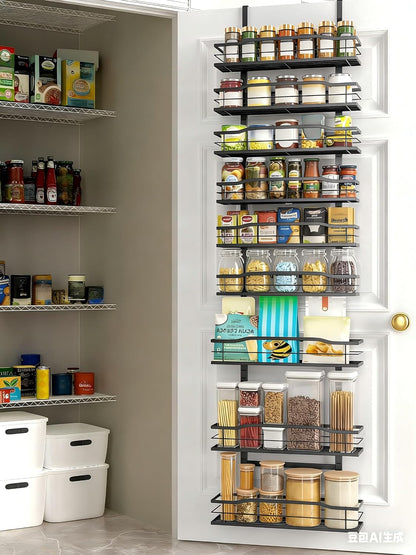 White 9-Tier Over The Door Pantry Organizer, Pantry Organization And Storage, Metal Hanging Spice Rack Shelves Door, Home & Kitchen Essentials, Laundry Room Bathroom Organization