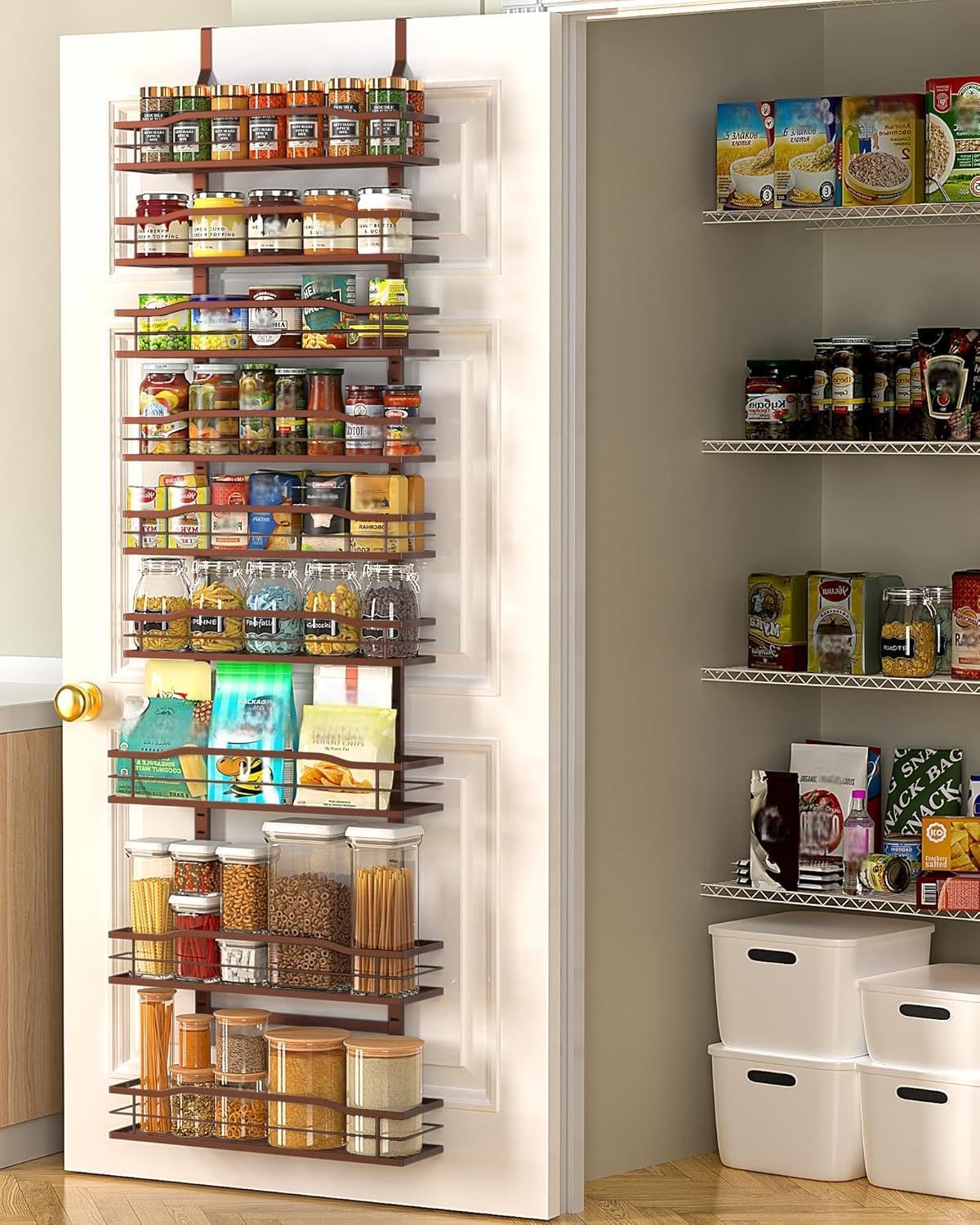 White 9-Tier Over The Door Pantry Organizer, Pantry Organization And Storage, Metal Hanging Spice Rack Shelves Door, Home & Kitchen Essentials, Laundry Room Bathroom Organization