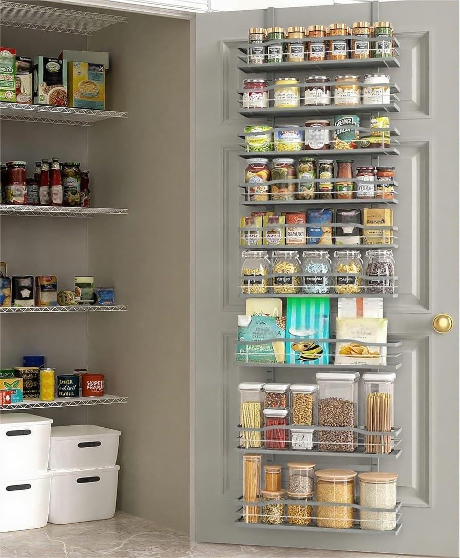 White 9-Tier Over The Door Pantry Organizer, Pantry Organization And Storage, Metal Hanging Spice Rack Shelves Door, Home & Kitchen Essentials, Laundry Room Bathroom Organization