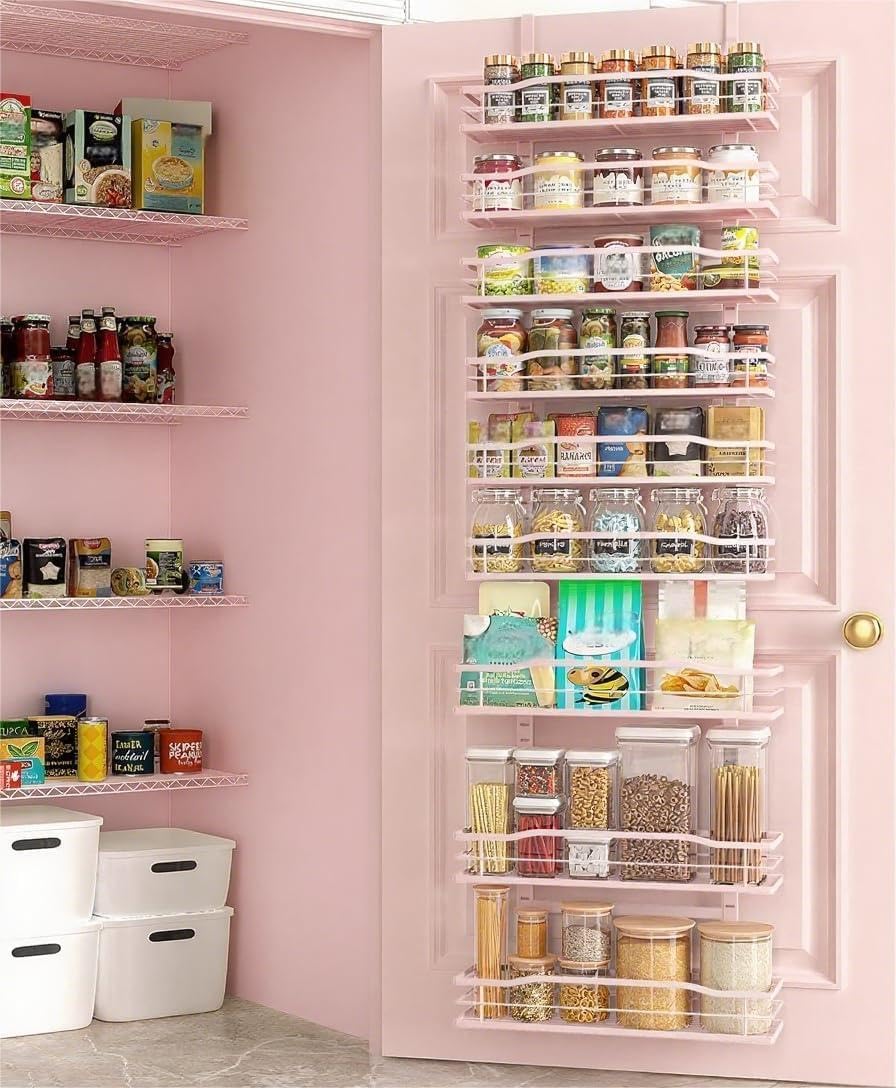White 9-Tier Over The Door Pantry Organizer, Pantry Organization And Storage, Metal Hanging Spice Rack Shelves Door, Home & Kitchen Essentials, Laundry Room Bathroom Organization