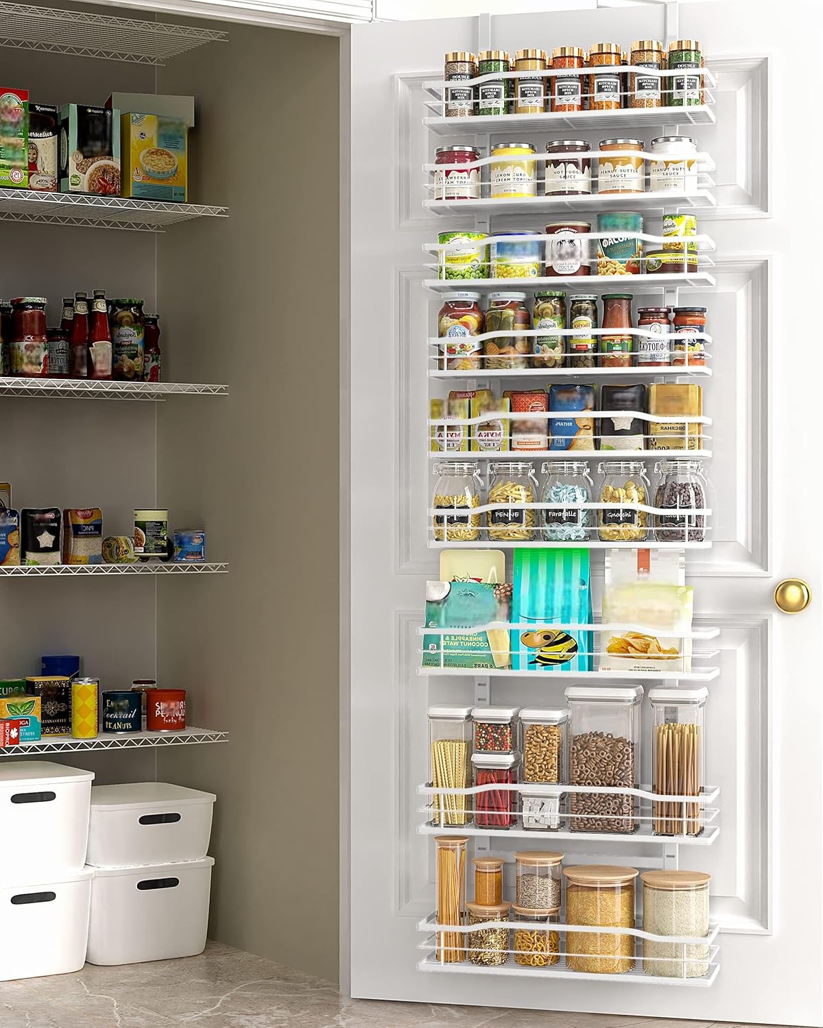 White 9-Tier Over The Door Pantry Organizer, Pantry Organization And Storage, Metal Hanging Spice Rack Shelves Door, Home & Kitchen Essentials, Laundry Room Bathroom Organization