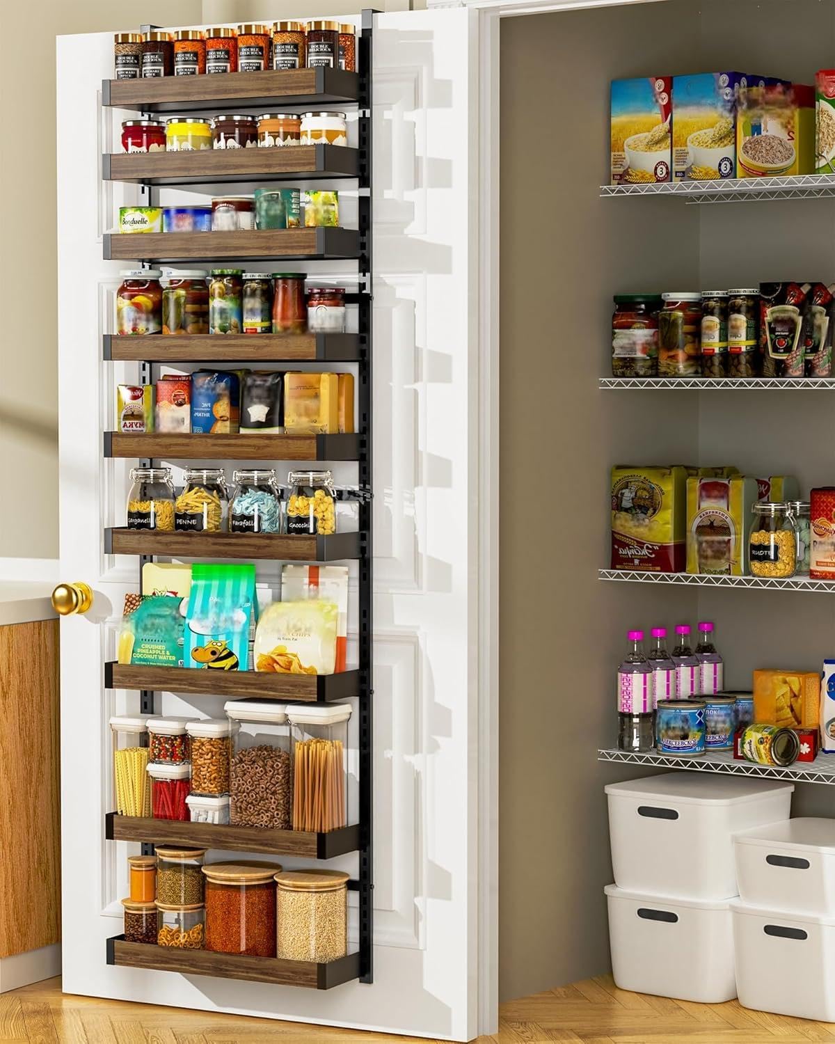 White 9-Tier Over The Door Pantry Organizer, Pantry Organization And Storage, Metal Hanging Spice Rack Shelves Door, Home & Kitchen Essentials, Laundry Room Bathroom Organization