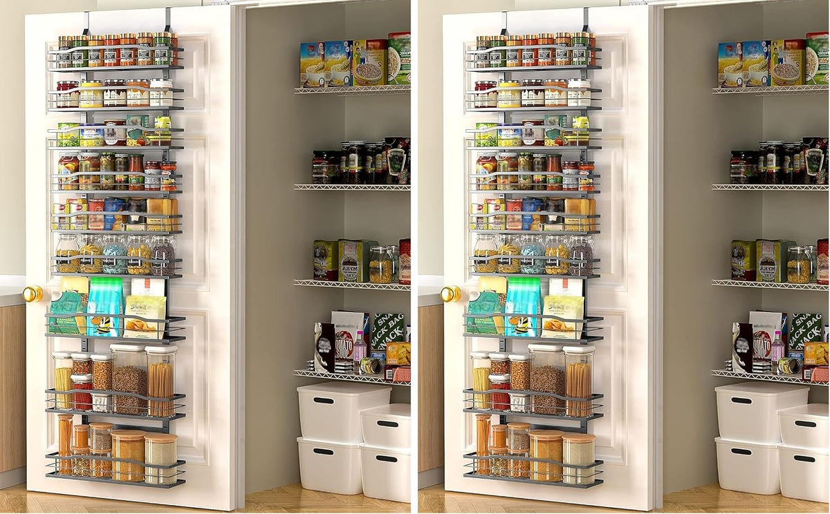White 9-Tier Over The Door Pantry Organizer, Pantry Organization And Storage, Metal Hanging Spice Rack Shelves Door, Home & Kitchen Essentials, Laundry Room Bathroom Organization
