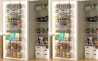 White 9-Tier Over The Door Pantry Organizer, Pantry Organization And Storage, Metal Hanging Spice Rack Shelves Door, Home & Kitchen Essentials, Laundry Room Bathroom Organization