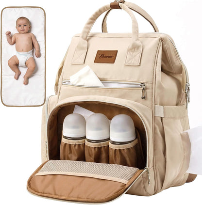 Diaper Bag Backpack with Wet/Dry Pocket, Changing Pad, 27L Beige