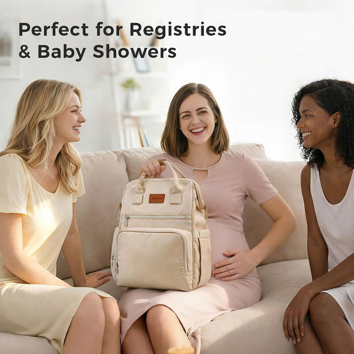 Diaper Bag Backpack with Wet/Dry Pocket, Changing Pad, 27L Beige