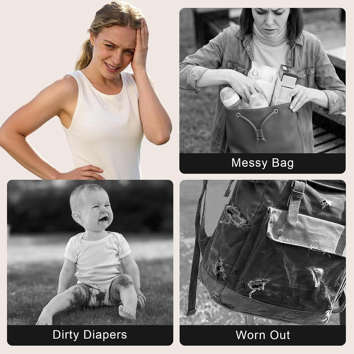Diaper Bag Backpack with Wet/Dry Pocket, Changing Pad, 27L Beige