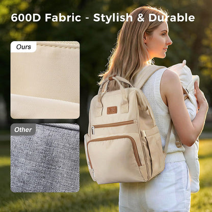 Diaper Bag Backpack with Wet/Dry Pocket, Changing Pad, 27L Beige