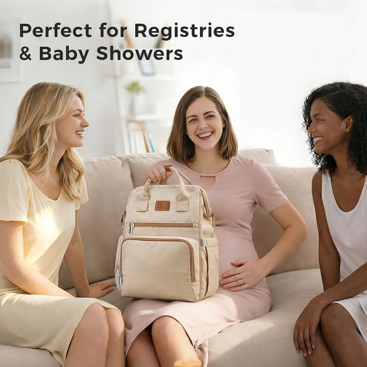 Diaper Bag Backpack with Wet/Dry Pocket, Changing Pad, 27L Beige