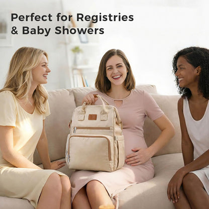 Diaper Bag Backpack with Wet/Dry Pocket, Changing Pad, 27L Beige